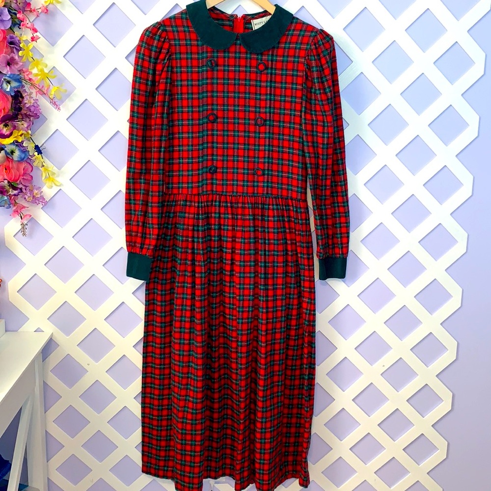 Vintage 80s Misty Lane Flannel Holiday Christmas Dress 5/6